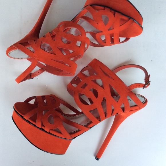 Bebe High Heel platform 5.5 in Suede Red Size 8M - Picture 2 of 5